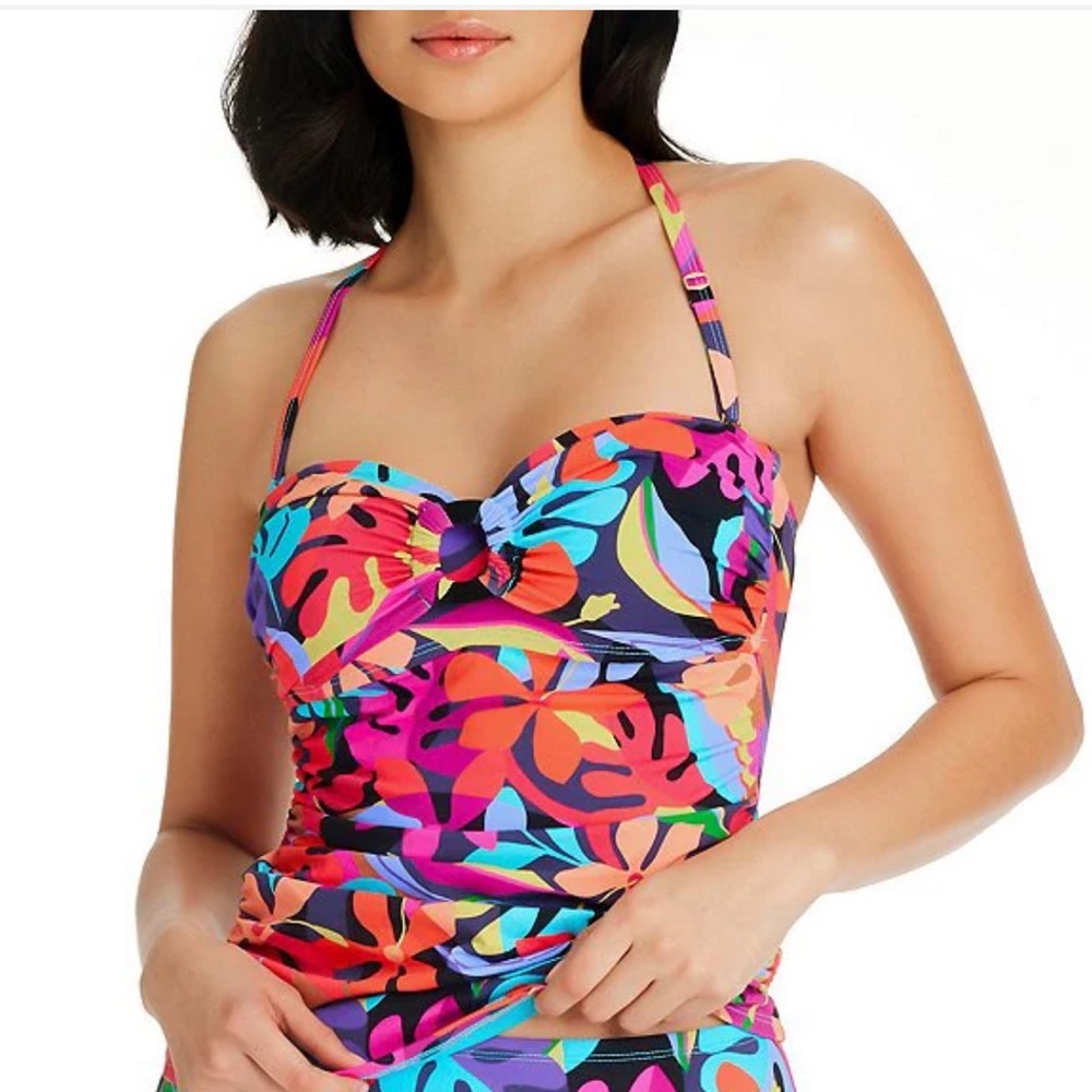 Bold Rush Floral Printed Draped Ring Twist Front Bandini Swim Top